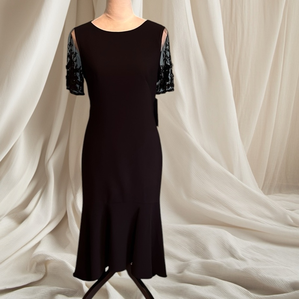 THEIA Couture Black Formal Event Midi Dress NEW Stunning, Gorgeous Size 6